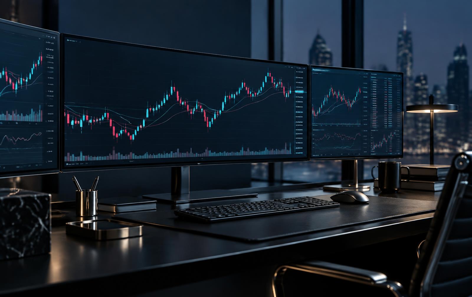 Professional multi-screen trading desk